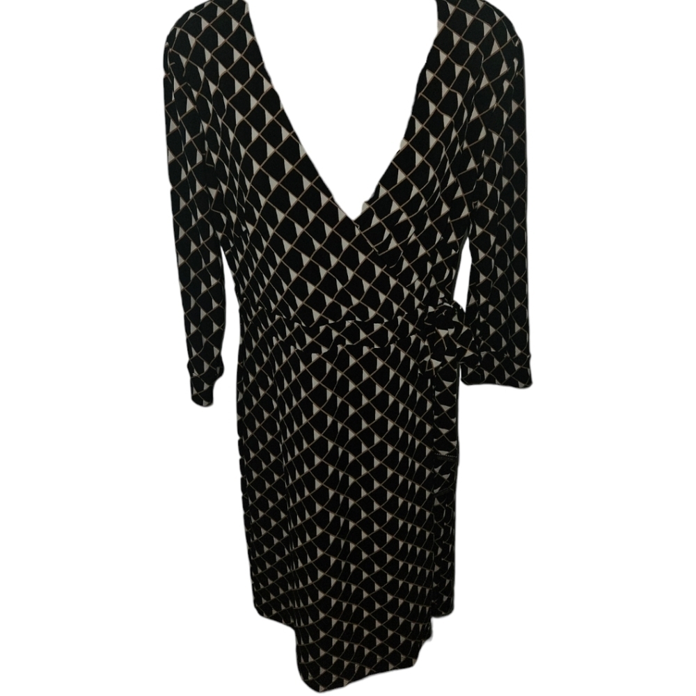 Tommy Hilfiger Geometric 3/4 Sleeve Crossover Tie Side Zip Dress